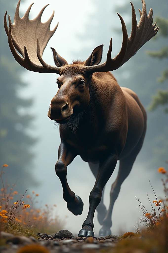 Moose standing running in the corner of the screen 