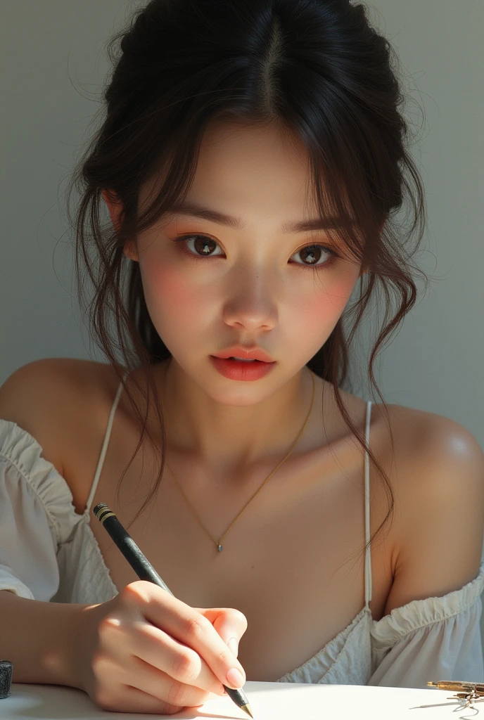 Pretty lady staring, drawing 