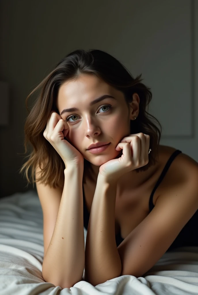 Photo of woman posing lying face down showing feet 