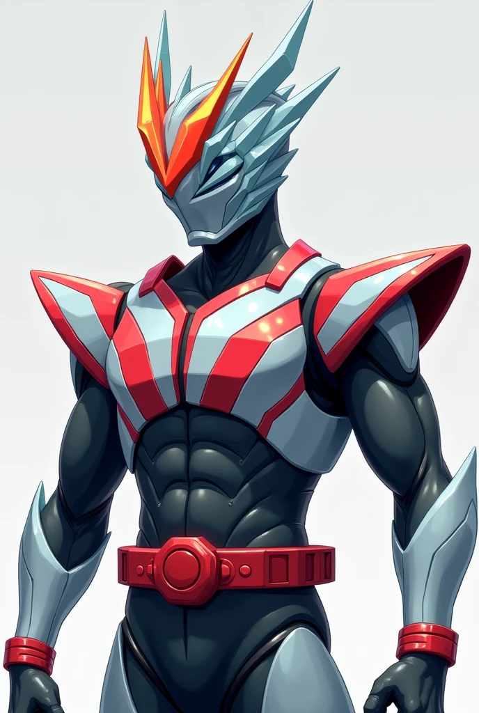 Create a Kamen Rider whose armor is based on an ice dragon and a fire phoenix with a red transformation belt with two small tubes on the side of the buckle.. With simple and minimalist style with a gray base, but with red and light blue details with a small dragon horn on the right side of the helmet and a small phoenix wing on the left side of the helmet.
All in minimalist style without so much detail, that looks like a base form of a Kamen Rider that fuses ice and fire. For example: Combines a sky blue ice dragon, with a red fire phoenix.