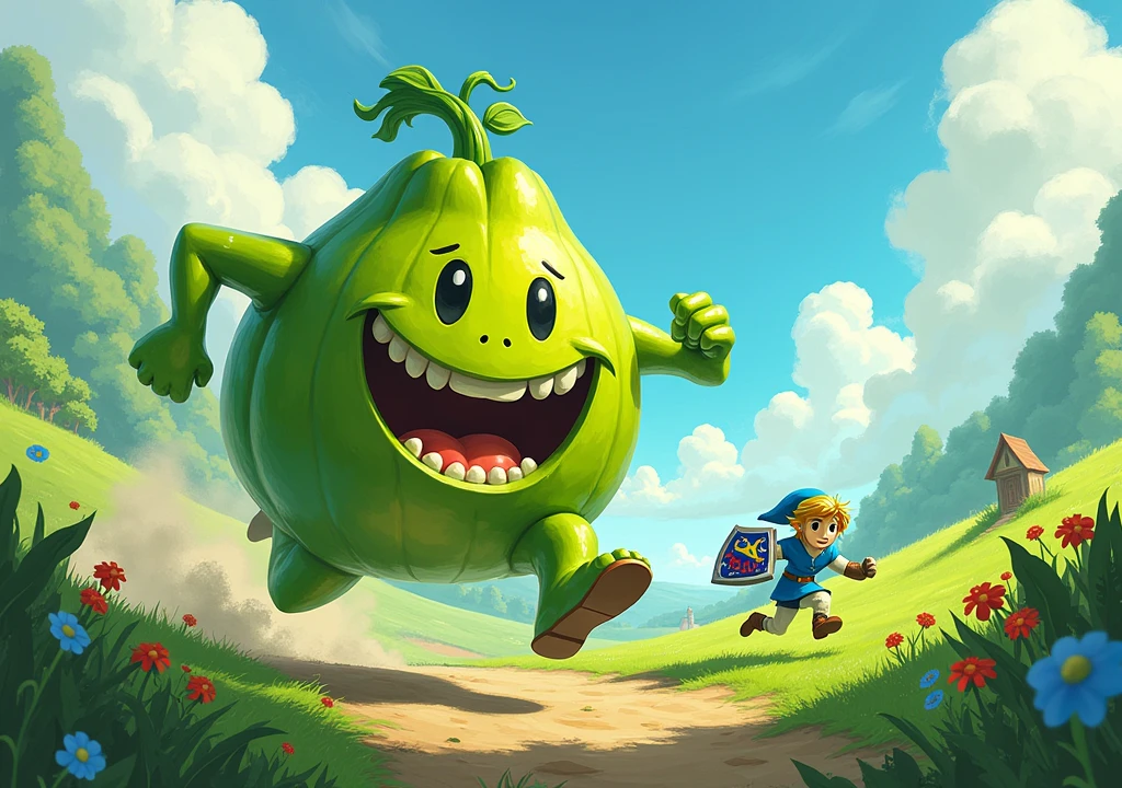 big green chayote running towards link 