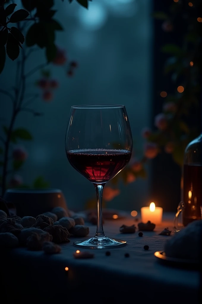 photo of wine glass at night