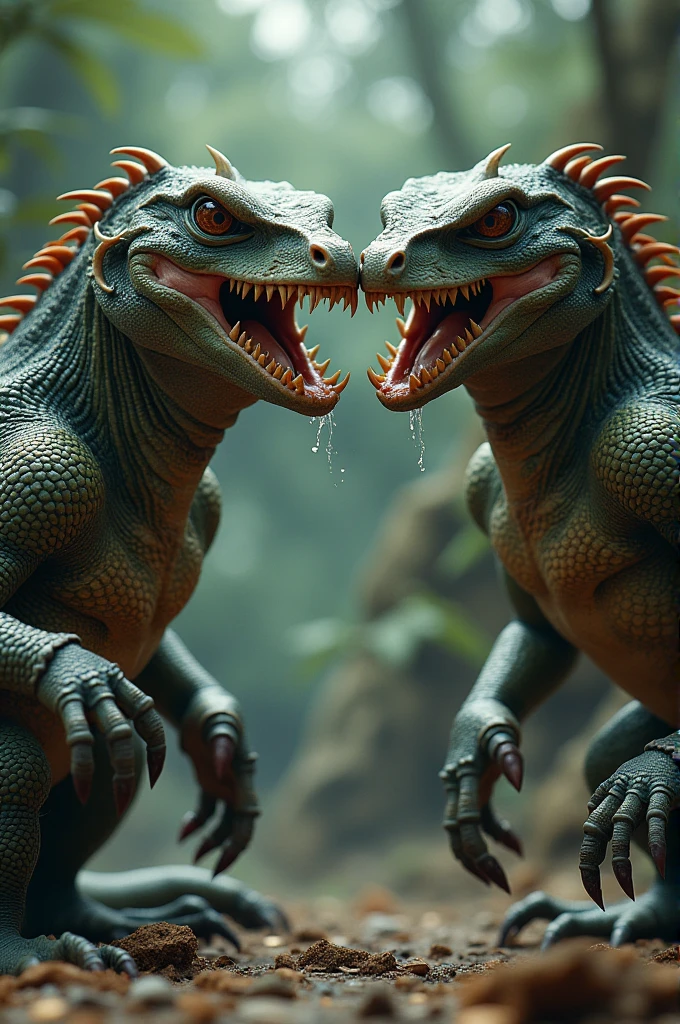 Lizard women bitting each other's jaw