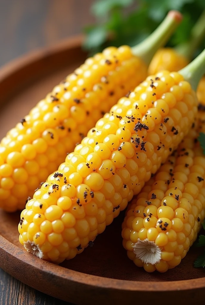 mild elotes on a wooden plate
