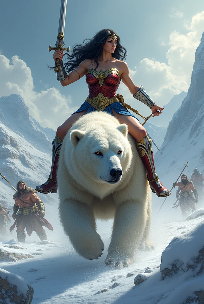 Wonder woman war amazon riding a polar bear warrior
