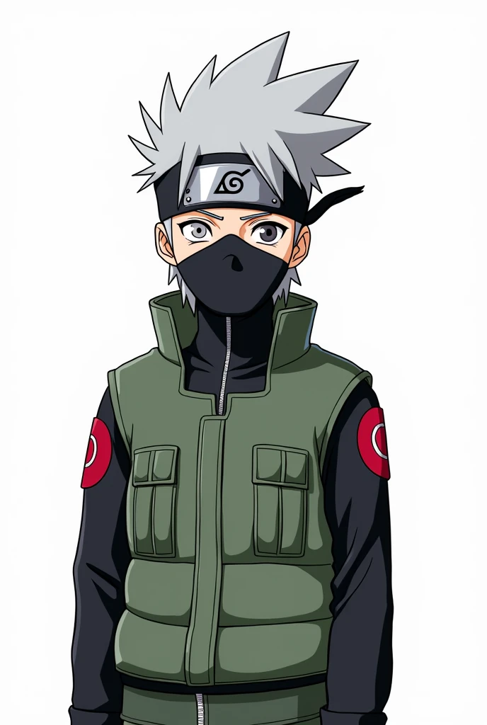 Kakashi Hatake is a tall, thin ninja., com spiky gray hair e uma calm expression, usando uma mask covering half of the face. Ele veste um green vest from Vila da Folha, black jersey, and wears a bandana that covers his left eye.
Prompt: Create a black and white illustration, no colors, only with strokes. The character "Kakashi Hatake" in the style "Funko pop" (in strokes, no shadings). Large and disproportionate head, spiky gray hair, calm expression, mask covering half of the face, green vest from Vila da Folha, black jersey, bandana covering left eye. front position, empty white background, no shading, with open space between the lines. It must be black and white, with the cleanest lines possible for vectorization, just the strokes for drawing illustration.