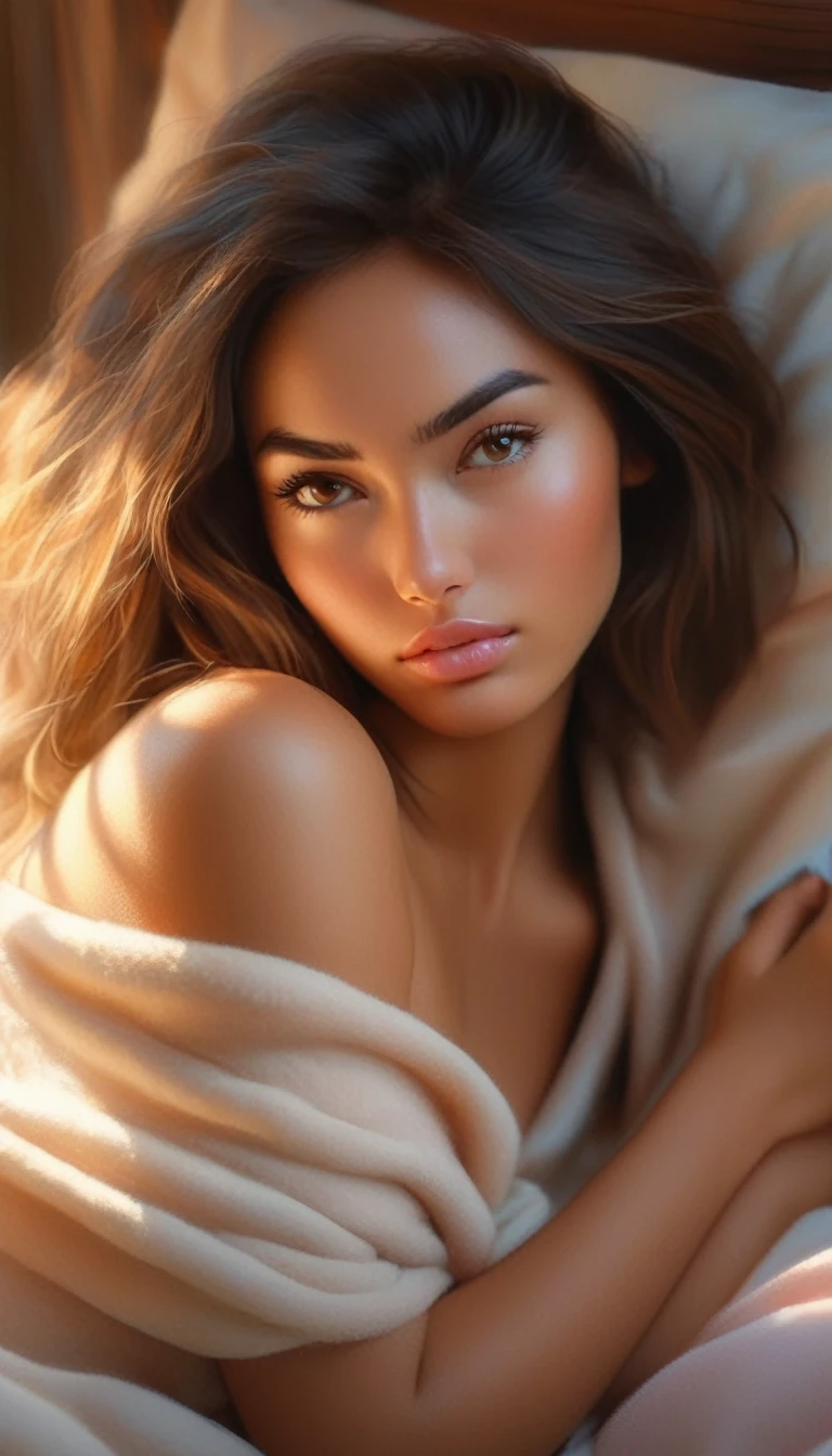 young indonesian girl sleeping peacefully, surrounded by soft and warm light and soothing pastel colors. Her soft face and relaxed pose evoke a sense of serenity, as if she were dreaming of a soothing melody, naked, very thick and sexy lips like ((megan fox)), with her finger in her vagina, tanned east asian, sweaty and dripping wet body and hair, HD, realistic, realistic young girl, indonesia, tanned skin, 18 years old, skinny body, naked, no pubic hair, ((showing boobs)), ((flat chest)), ((small breasts)), casual photo, natural beauty, natural beauty, ((nude)), ((nude)), milk coming out of nipples, epic fantasy, brunette