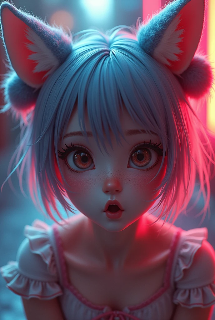 hair bobbles, wince, longeyelashes, solid circle eyes, fake animal ears, fang, ccurate, anaglyph, stereogram, tachi-e, pov, atmospheric perspective, 8k, super detail, best quality