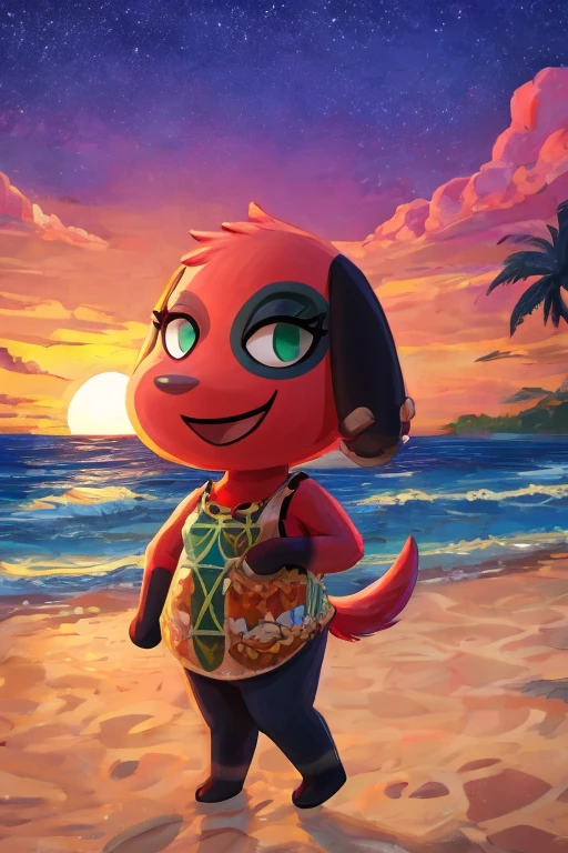 Cherry_(Animal_Crossing) smile, beach, sunset.