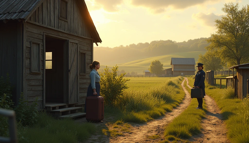 Now create the officer's aunt leaving the farm and the female officer staying alone on the farm