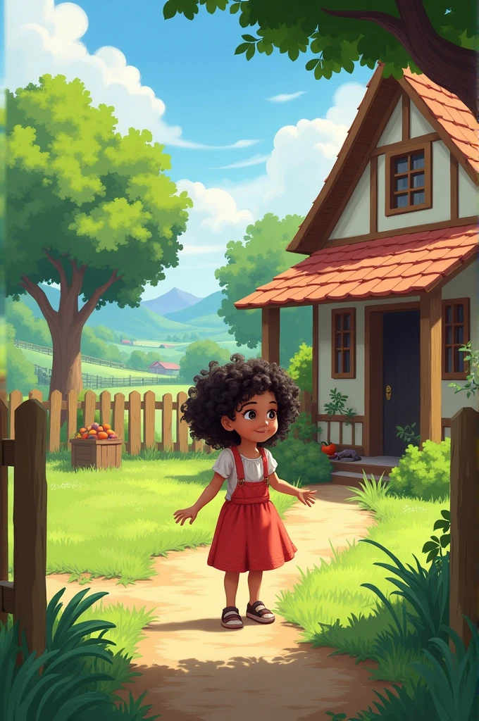 Rania is a girl who is playing in the yard of a house in a village.
