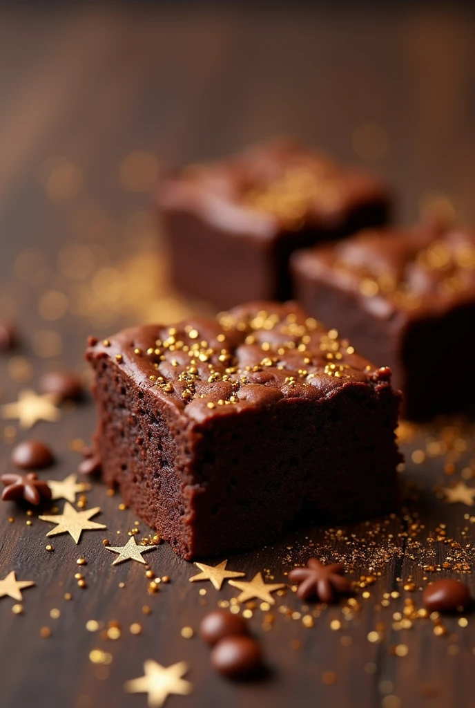 Image: A brownie with a touch of glitter or stars around it.
colors: Chocolate brown and gold.
Typography: Cursive script for a sophisticated look.