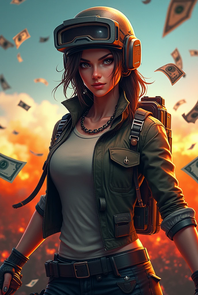 Avatar for YouTube with the character Sarah from PUBG In the background Money