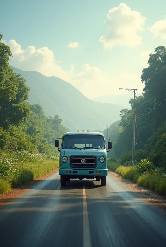 The minibus is shown in the middle of the road from a general view