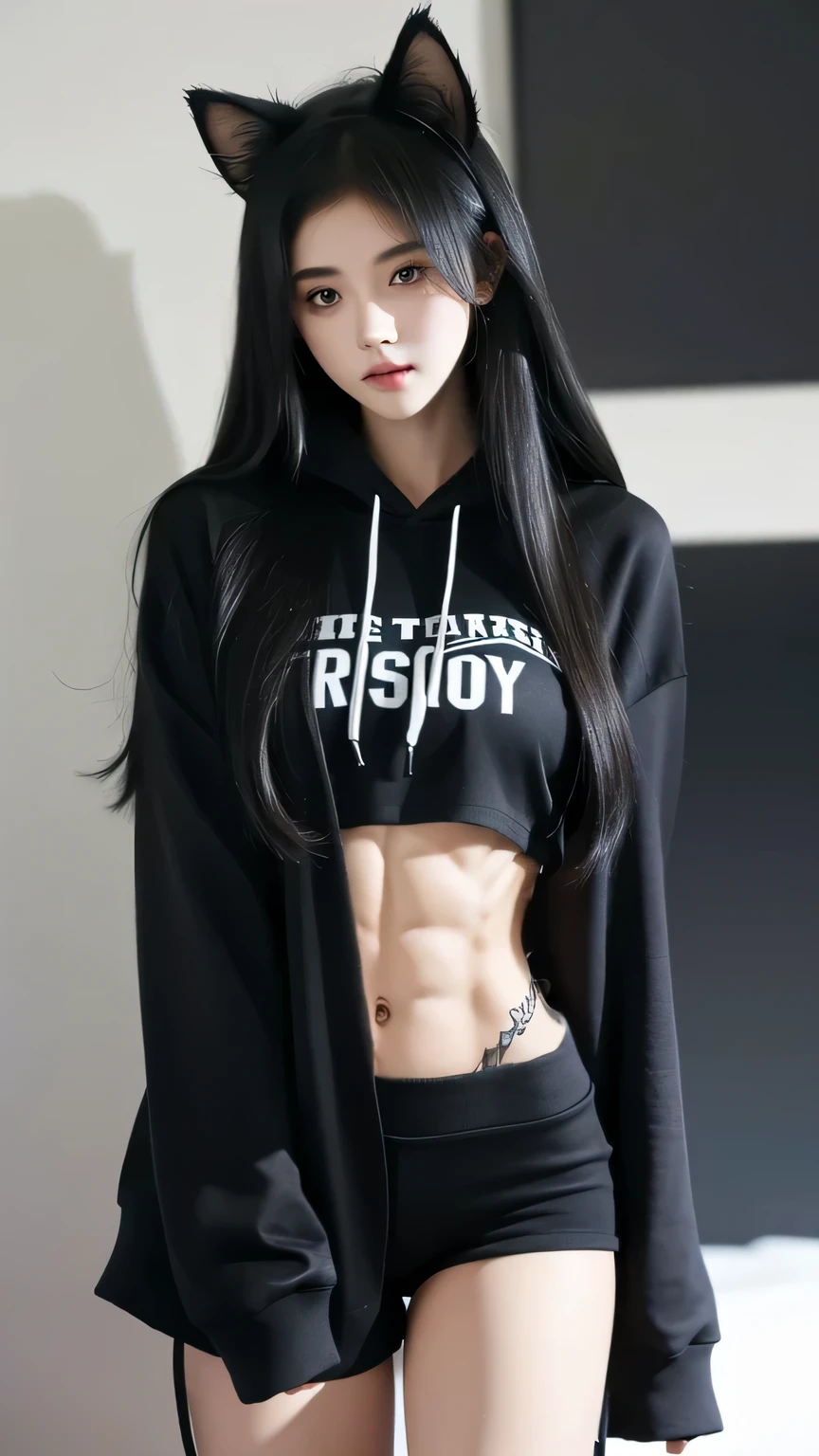 girl with sixpack, well-formed and well-defined sixpack abs