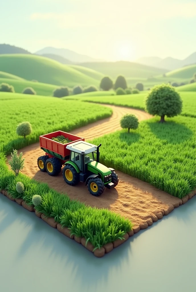 3D logo image of farmer's land for agriculture green area, agriculture car are in the farmers àrea 