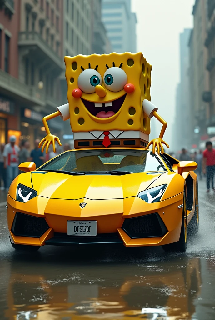 Spongeboib Squarepants drives a Lamborghini, muito detalhado, Steampunk, Fantasies, Trends on ArtStation, character design, keen focus, Illustration, digitales Matte Painting, Art by Greg Rutkowski