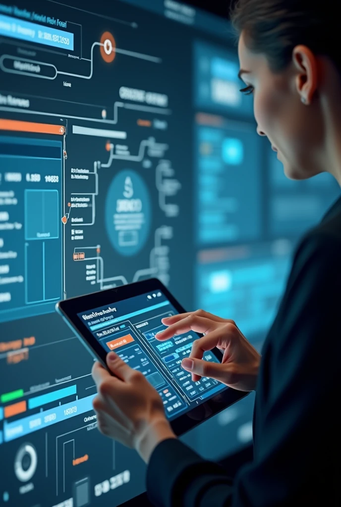 Scene**: Close-ups of sleek technology interfaces, such as a person using a tablet or a computer to apply for funding.
   - **Visuals**: Smooth animations showing a simplified, fast process of funding approval, with elements like fast-moving progress bars and efficient workflow