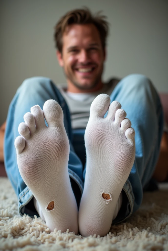 Chris's Pratt showing off his feet in ripped white socks 