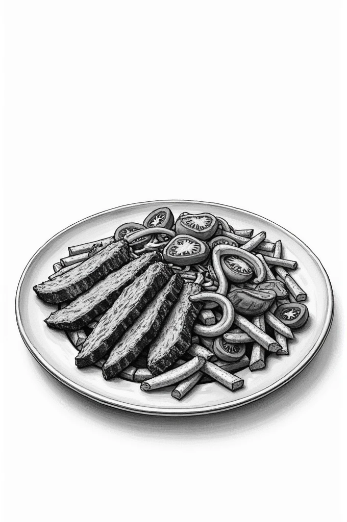 Peruvian lomo saltado drawing black and white