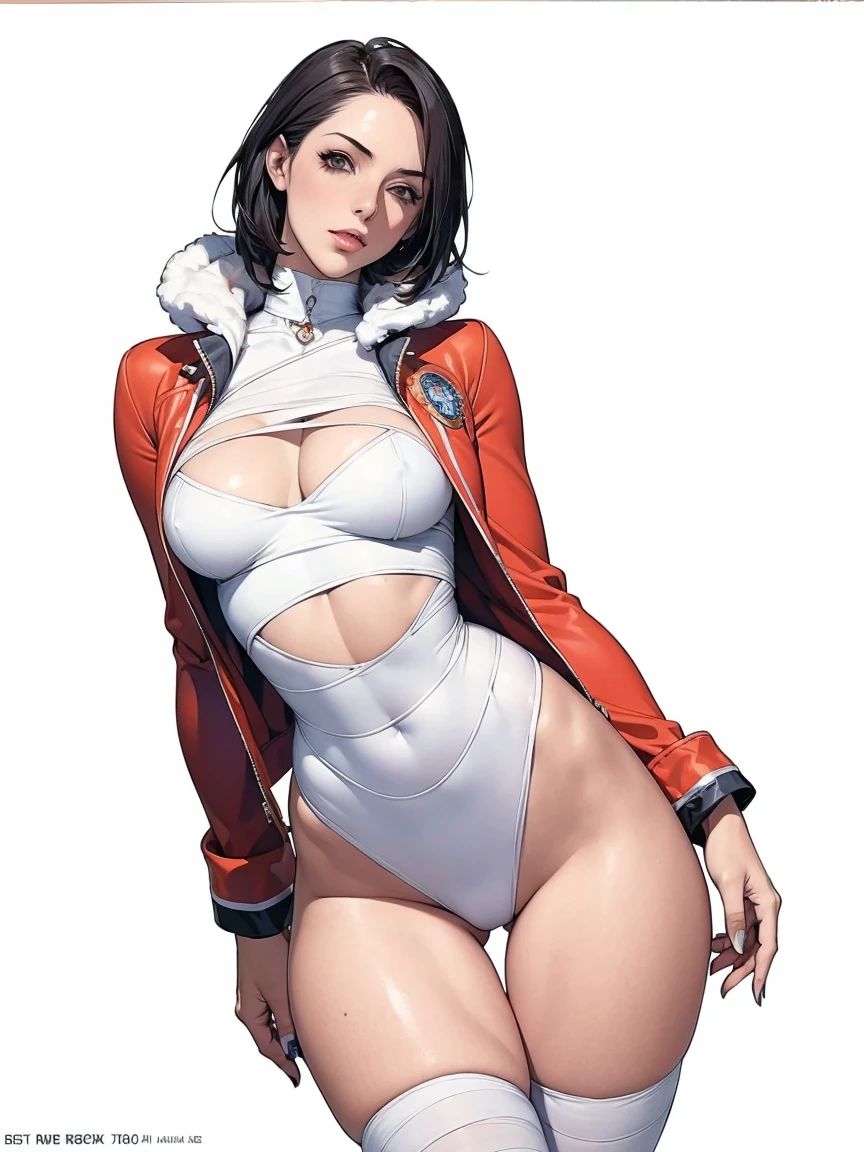 (((Annie Lennox))), (((colorful suit))), (scars), (((bandaged arms))), (((colorful clothes))) (( hood)), (((best quality: 1.4))), (Unbeatable masterpiece), (hyper HD),(CG 8k hyper-realistic), beautiful face, (((breasts big))), (((hyper feminine))), sexly girl, ((round face)), black tattoo,(ultra short red hair with white highlights)), ((( sculptural body ))), (((1 Kizi))), Kizi tatuada de 25 anos com perfect body,,Beautiful and well-groomed face, (round face), muscular body:1.2,solid color detailed jacket, (Head to thigh photos), Complex equipment, ,Tight clothes,With white stars and off-white stripes,,,,,Armor Metal Electronic Parts, Poison tattoos ) INFO, Kizi, (((standing alone))), , 24歳, sexy, pose de attitude, work of art, dancing, ((slight smile)), post-apocalypse, (((manga style))), bounty hunter, the way you want, perfect body, roupa moderna, advanced technology, white, yellow accent, black, red accent, fur collar jacket, sleeves with vertical striped pattern, background city, (( cowboy shot )). intricate visual, narrow waist, (((wide hips))), wide hips, fit thighs, (((thigh gap))), Thigh gap, background shows a futuristic airplane, open expression, expression happy