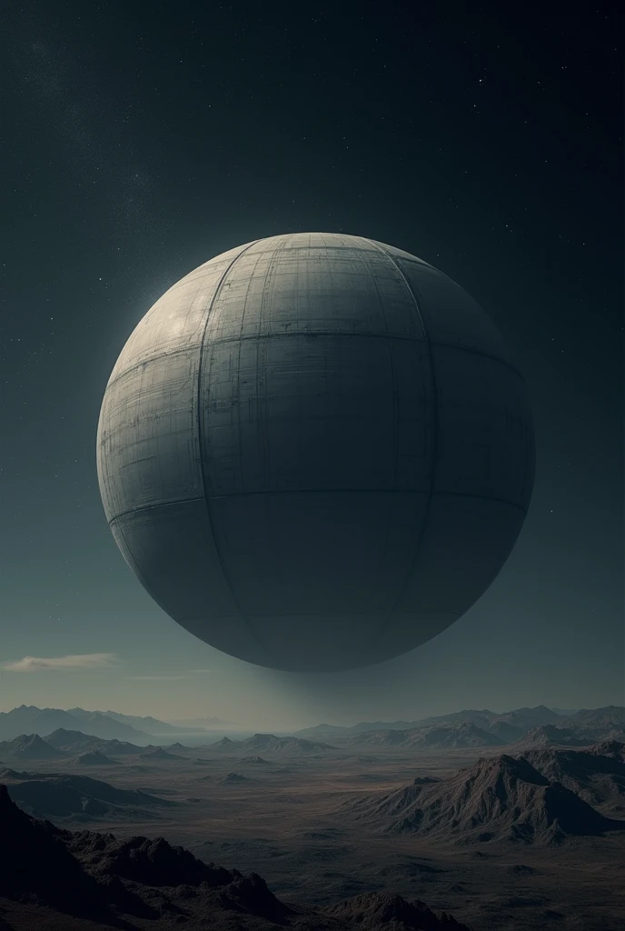 Generates an image of a human-made structure that is STARTING almost from scratch in the form of a huge sphere in the night sky