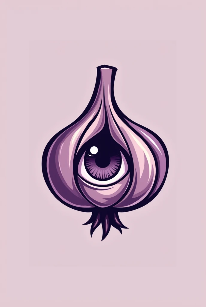 Create a logo with an eye inside a garlic Written Olha Industria do Alho in purple