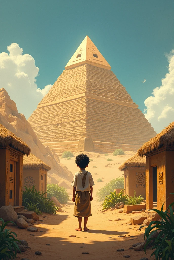 In a small village, a young boy, Ahmed, dreams of building a great pyramid