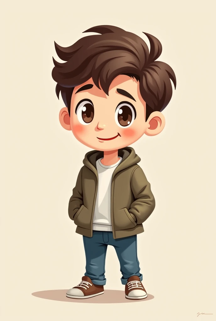 Mature man 30 years old brunette chibi drawing style, full body image, 2d, papercraft

