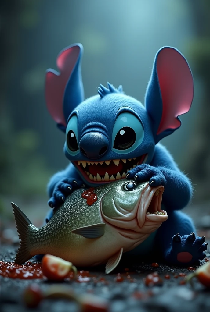 Stitch qui mange un gros poisson
Style tenebreux