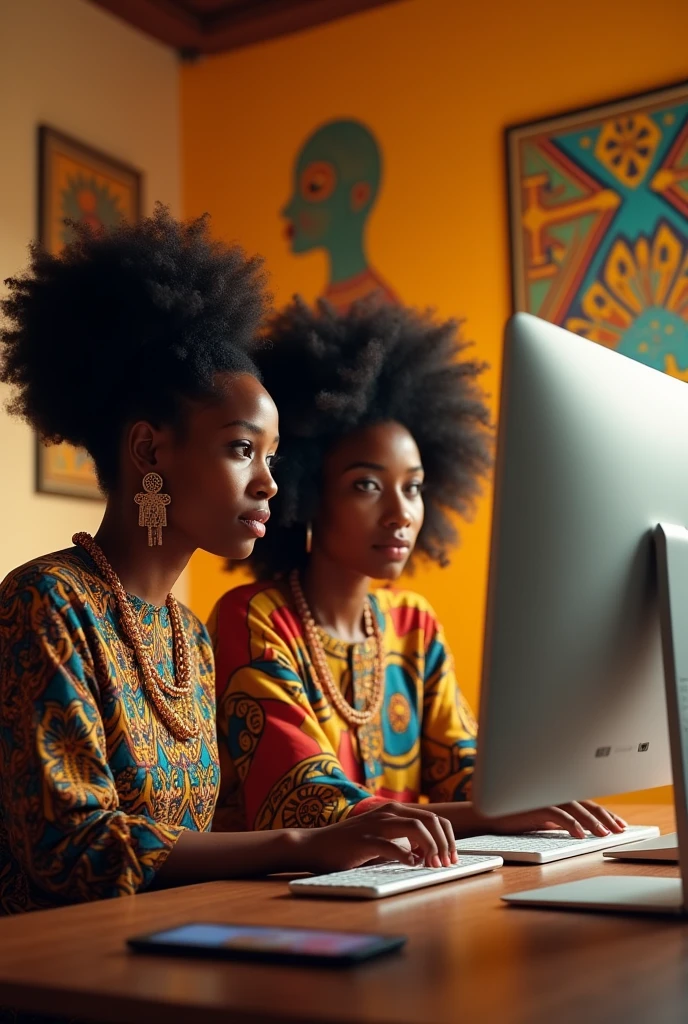 African Women uses computer 