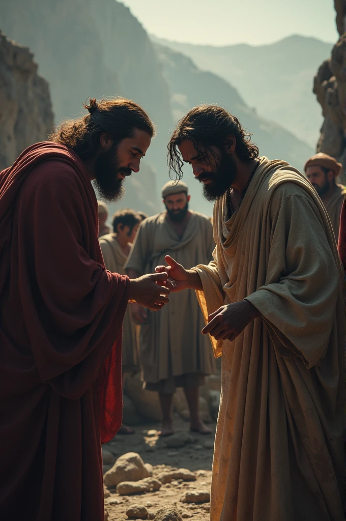 The demon-possessed boy and the desperate father because Jesus' disciple could not cure the boy