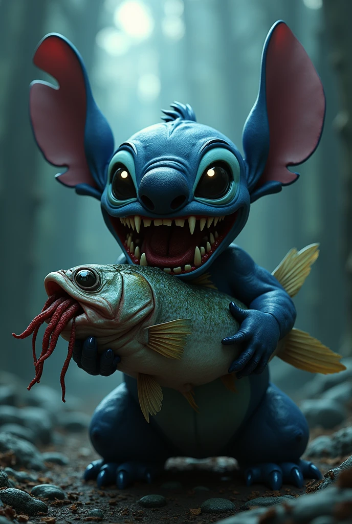 Evil Stitch Eating an Astronotus Occelatus Dark Style