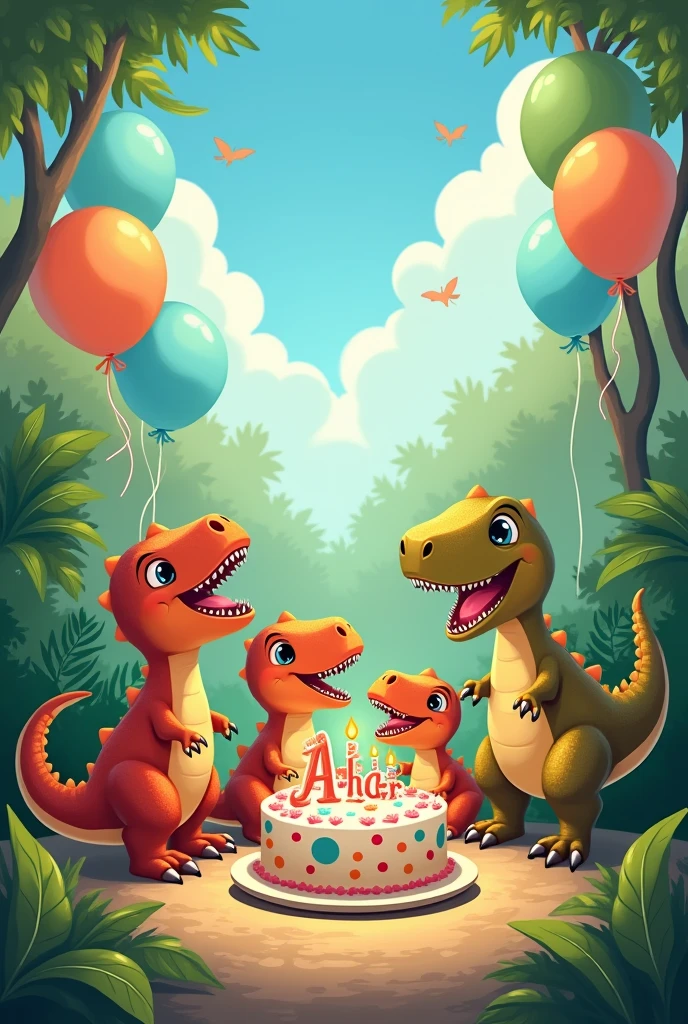 Dino Babies Birthday Now with letters on top write Happy Birthday Ander