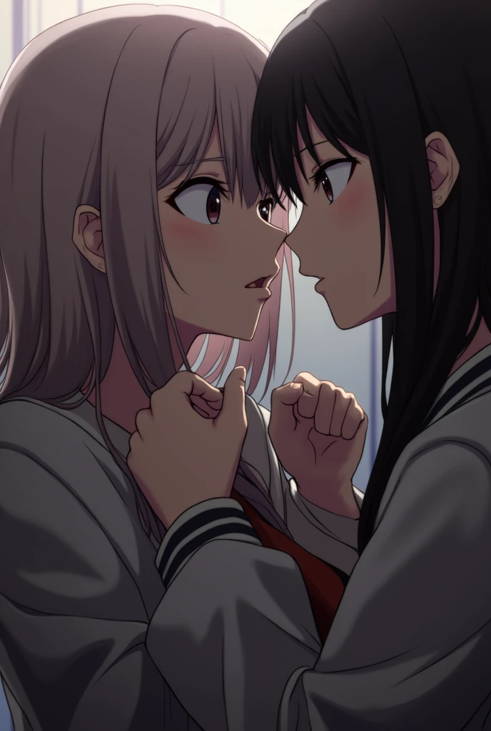 Satsuki sent a message to Ryuuko Matoi, with the vagina leaning on his face, Ryuuko is angry and Satsuki is serious