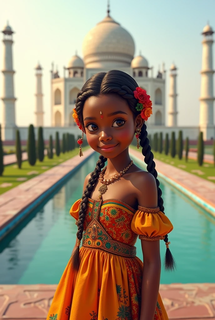 Tamil girl with african dress and tajmahal Baground