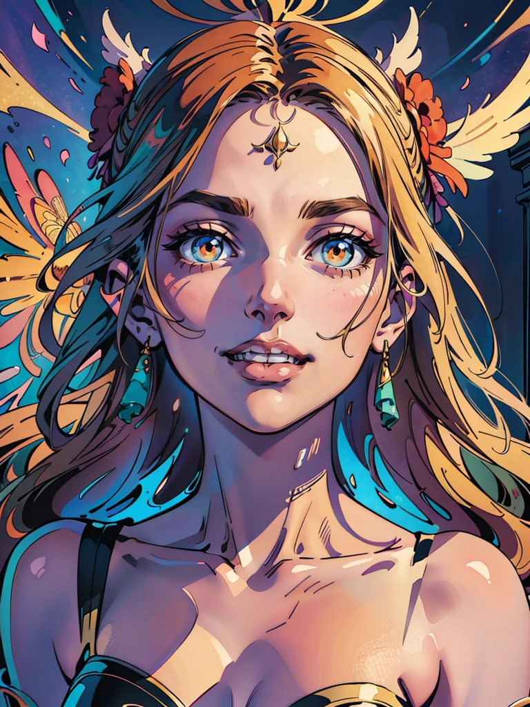 official art, unity 8k wallpaper, ultra detailed, beautiful and aesthetic, beautiful, masterpiece, best quality, (ecstasy of flower:1.2), dynamic angle, the most beautiful form, elegant, a brutalist designed, vivid colours, romanticism, atmospheric, warm smile, bright eyes detailed eyes, thick line art, dream scape, stairs to heaven