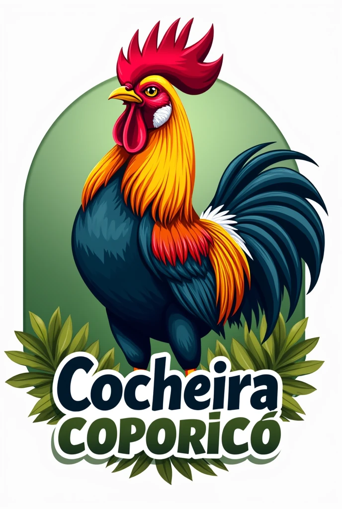Create a logo for my social networks, a striking logo with bright colors and eye-catching of a famous Brazilian Moura rooster, a fighting cock. I don&#39;t want just any rooster, those roosters with a big crest and a big dewlap. I don&#39;t want a real fighting cock and with the name &quot;cocheira cocoricó&quot; in the logo. I want a very professional business and I want it perfect. Research first to find out what the Mura rooster is like, what the Brazilian fighting cock is like, and then create the logo. I want something with the colors of Brazil, something that also refers to Brazil that will show the preservation and breeding of the Brazilian Moura rooster and fighting cock.