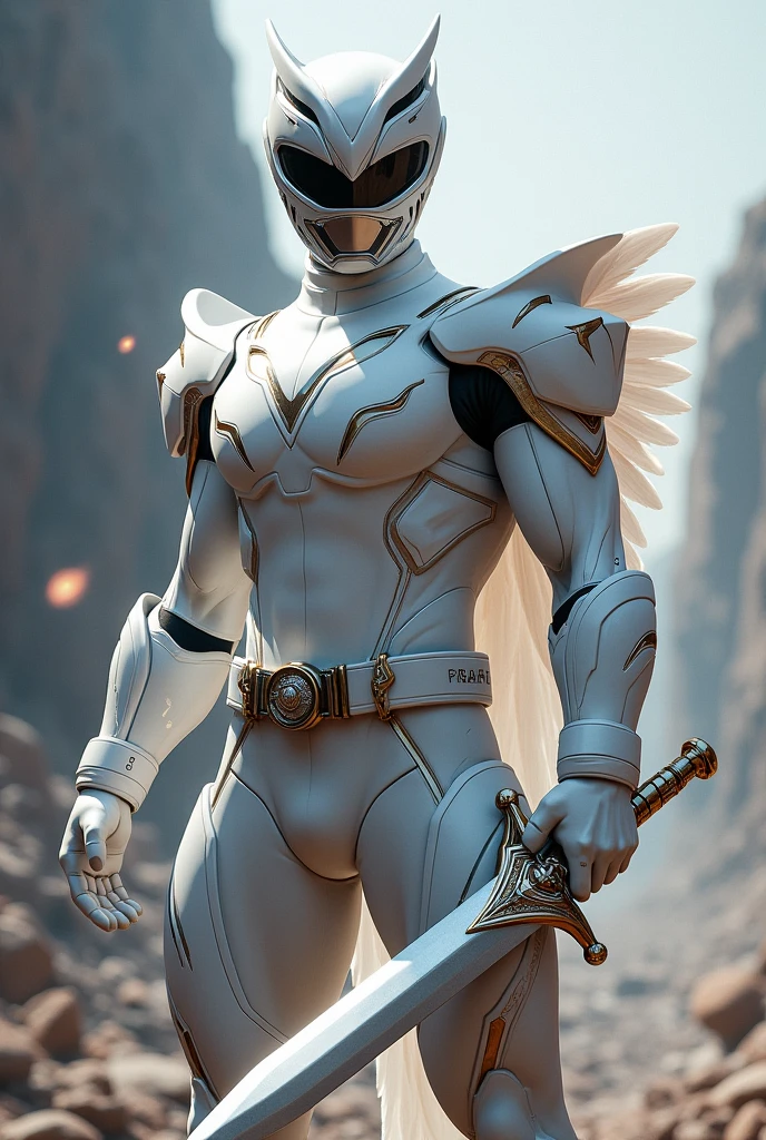 Power Ranger, Super White Eagle male ranger, full helmet, Full body suit + weapon dagger