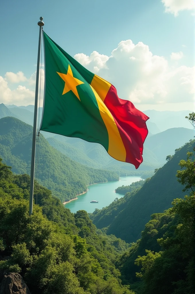 A beautiful landscape with the flag of Congo Brazzaville where it will be written HAPPY INDEPENDENCE DAY BYE SAUVEUR KOUSSANGANA