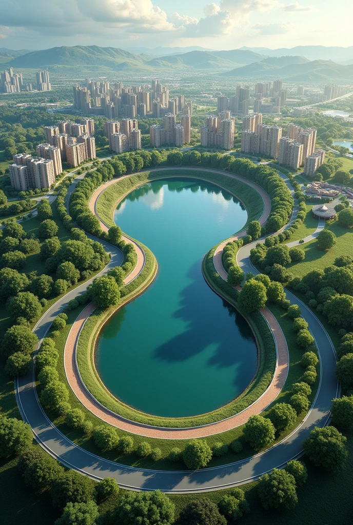 horseshoe-shaped city plan around a circular lake