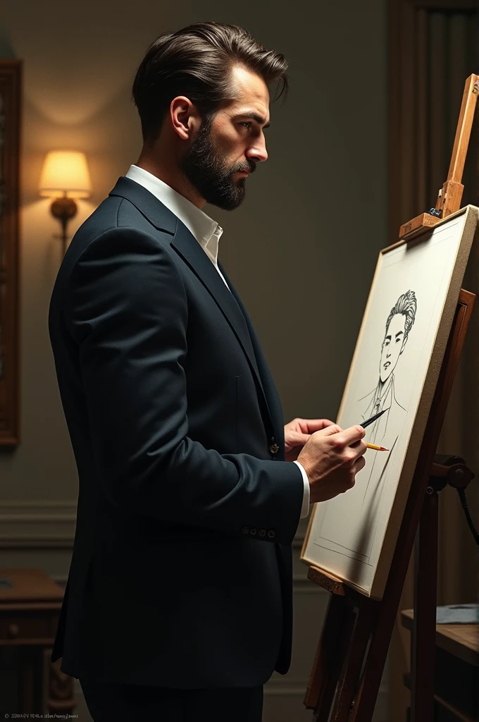 Handsome gentleman looking ahead , drawing
