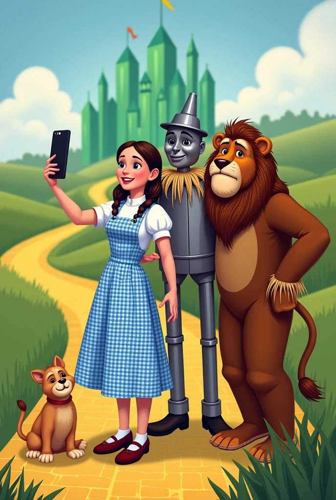 Dorothy Scarecrow Tin Man Cowardly Lion Toto Taking a Selfie
