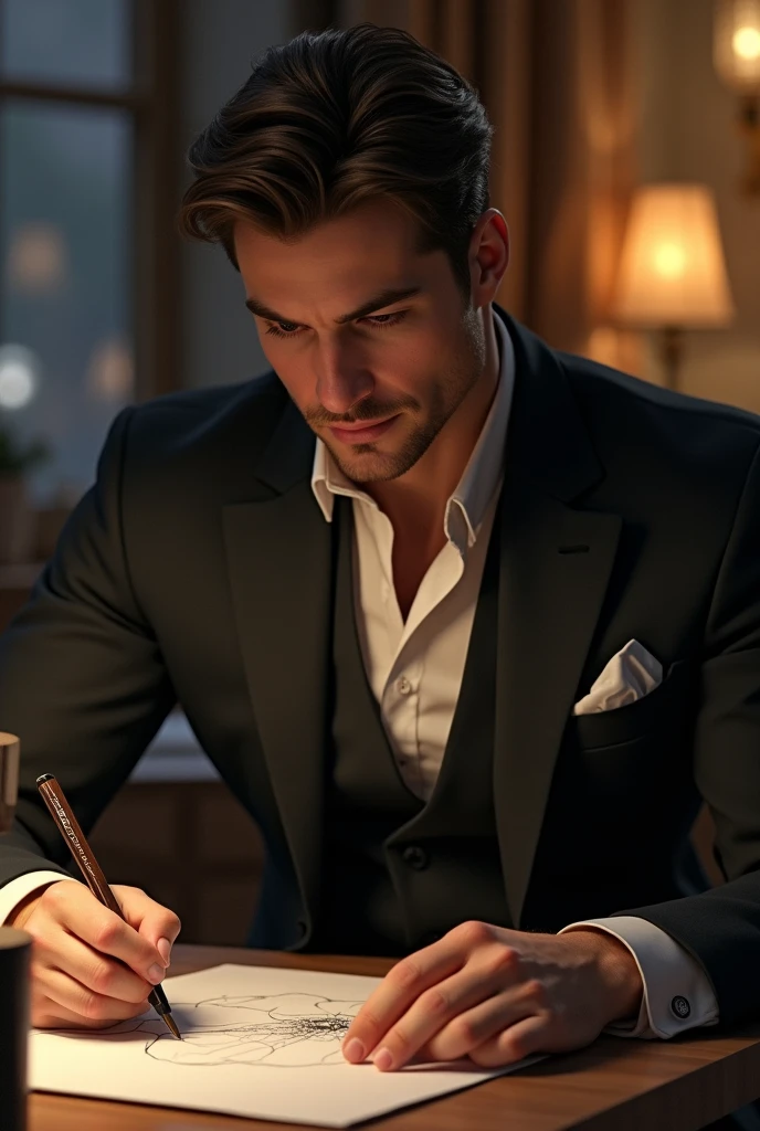 Handsome gentleman staring , Without beard ,drawing