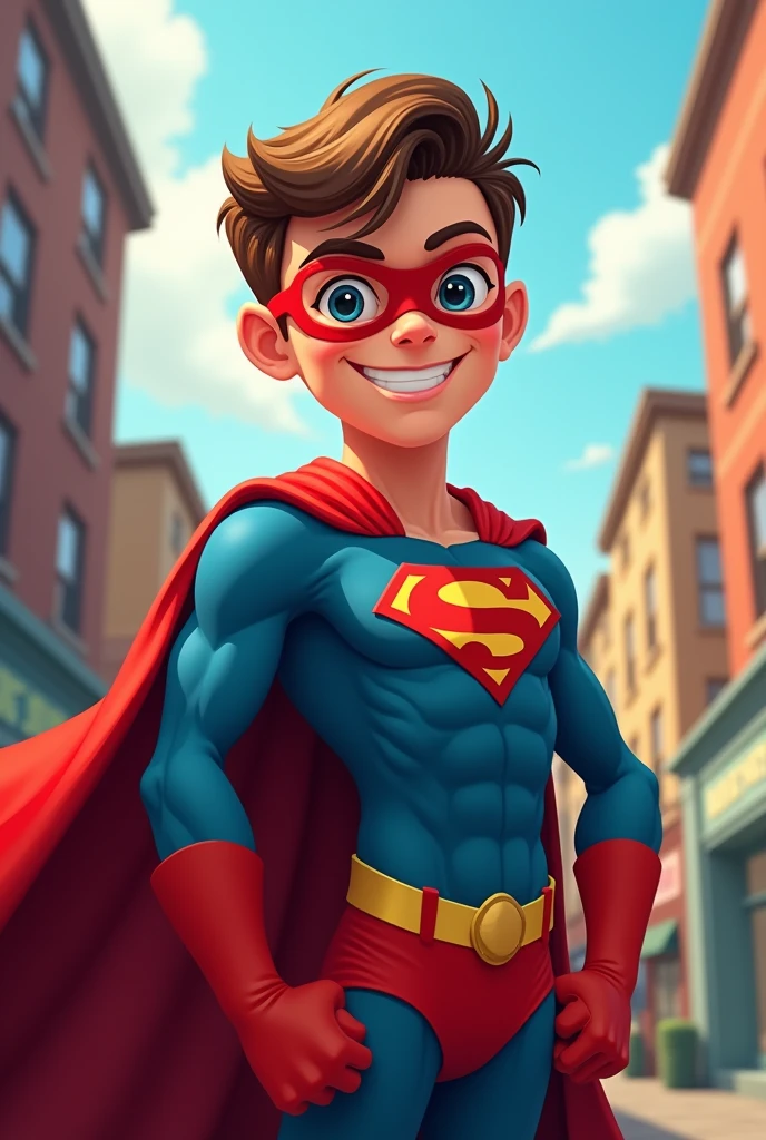 ANIMECARICATURE SUPER HERO BIRTHDAY BOY full body anonymous around the city  
