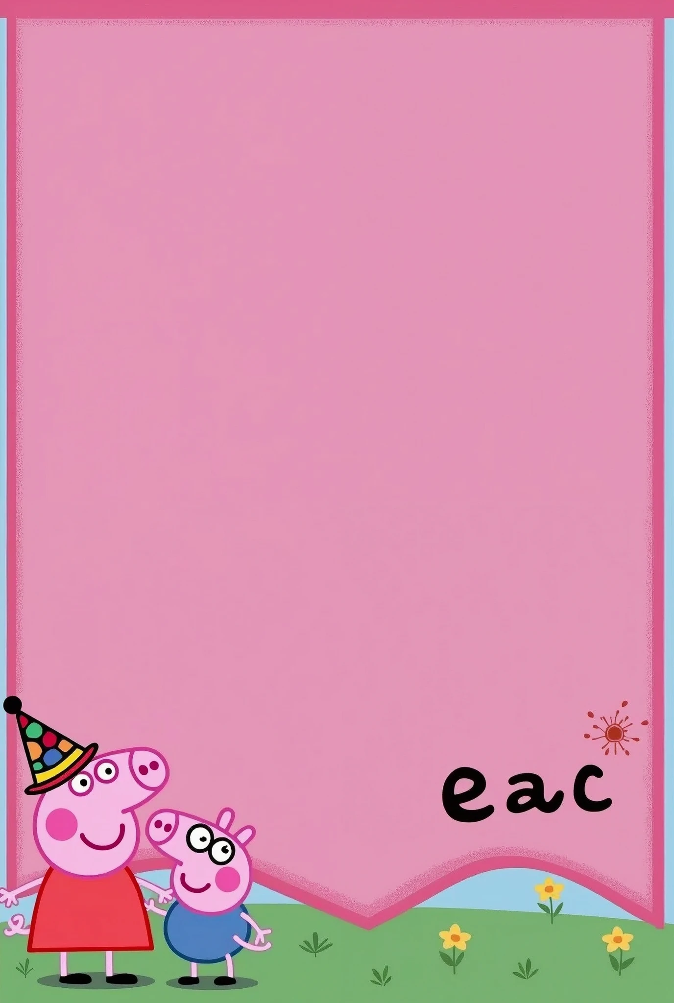 a pink flag with peppa pig on the front and the name eac in the corner