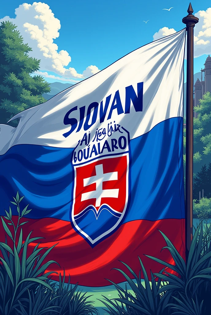 Ultras flag of Slovan Bratislava, it should represent south region of Slovakia as a fans of slovan, with slogan, Aj juh je belasý