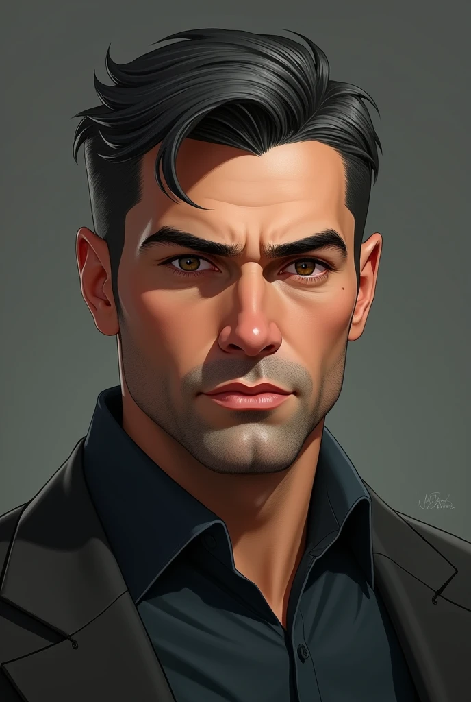 Mark:**
- **AGE:** In the early thirties.
- **Appearance:** Mark is a man of medium-tall height, hovering around 1.80 meters, with an athletic build but not too muscular. He has dark hair, short and well groomed, with some strands beginning to show the first signs of graying, which adds a touch of maturity and seriousness to your appearance. His face is angular, with a defined jaw and marked cheekbones. His eyes are a deep brown shade, which often reflects the intensity of their focus and their determination.