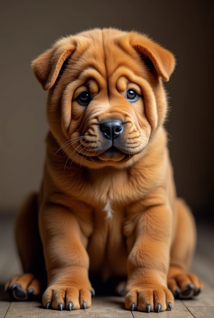 Chinese Shar Pei dog with smaller head and more stretched skin, color marron

