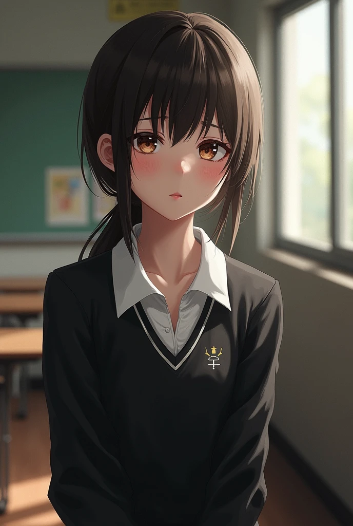 1girl, portrait of shot of re4ashley, athletic, black school uniform, white shirt, classroom, volumetric lighting, best quality, masterpiece, intricate details, tonemapping, sharp focus, hyper detailed, trending on Artstation, realistic,